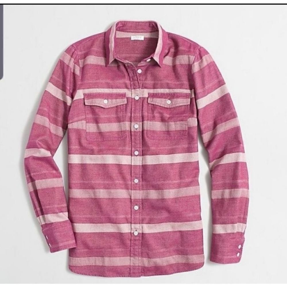 J. Crew pink striped flannel shirt sz XXS style C8590